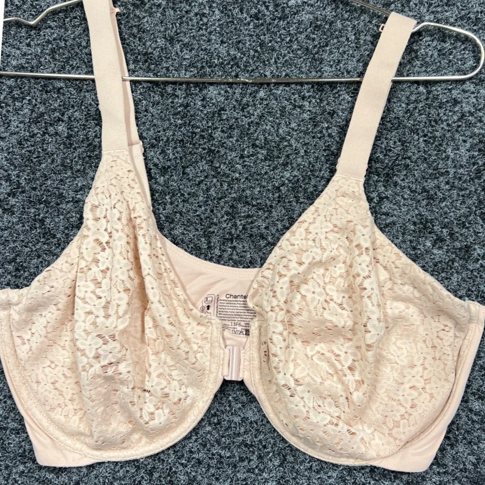 Chantelle 13F6 Lace Unlined Underwire Bra Peach Nude 38DD Adjustable Straps